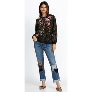 Johnny Was Orla The Boyfriend Mid Rise Relaxed Jeans Womens Size 28 Patchwork